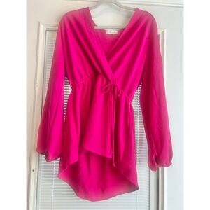 FSL Apparel Hot Pink Faux Wrap V-Neck Tie Front Party Dress Women's 
Sz Large